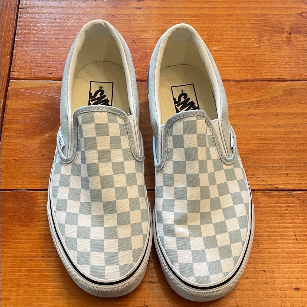 Vans Checkered Slip-On Sneakers - Light Blue and White